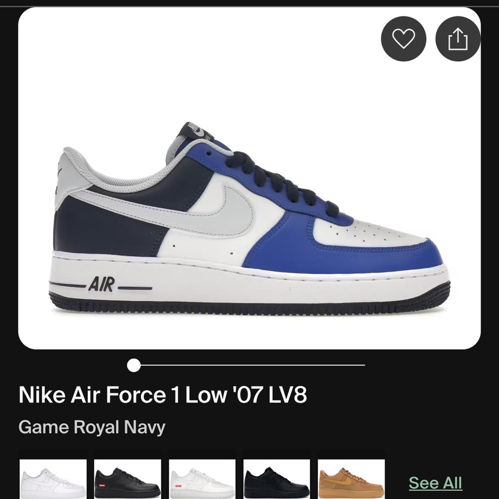 Nike Air Force 1 Low in Game Royal, Navy & White 9.5 shoes sneakers
